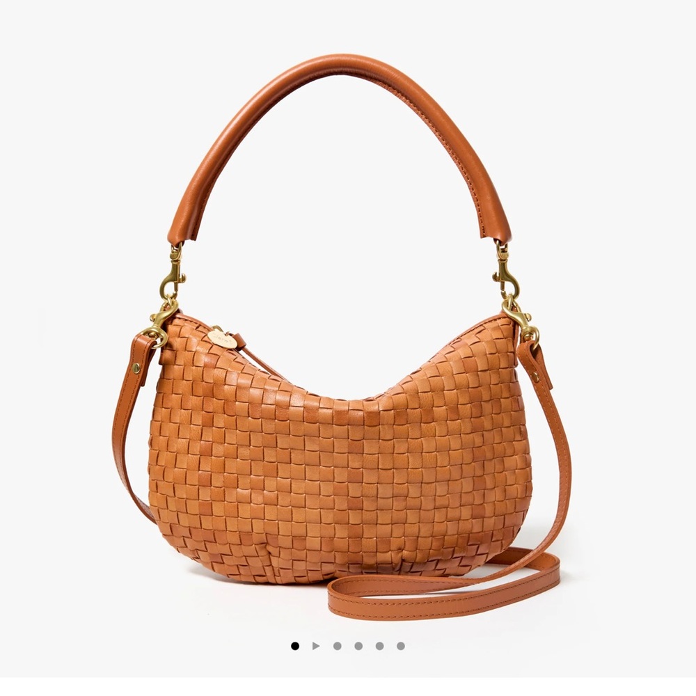 Clare V. Petit Moyen Messenger in Natural Woven Checker